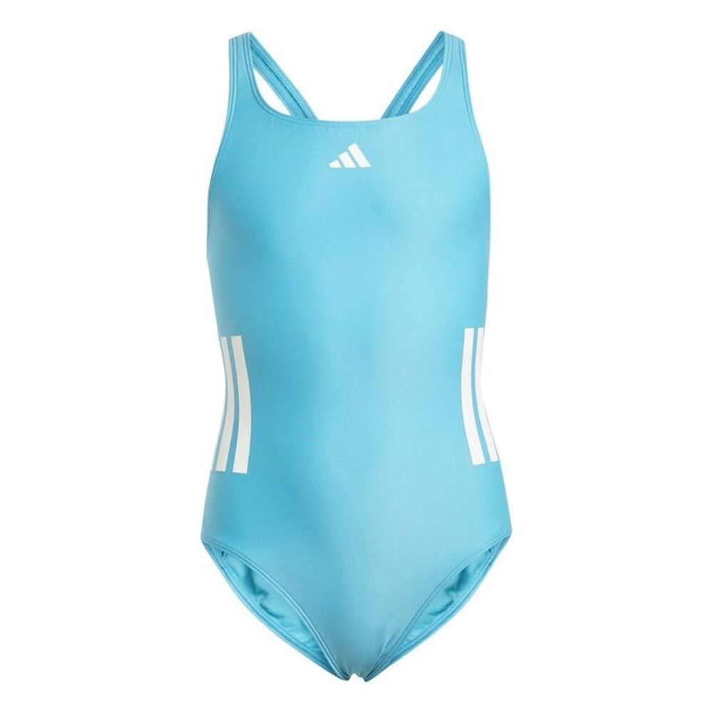 Adidas Girls 3 Stripes One Piece Bathing Suit / Cyan/White